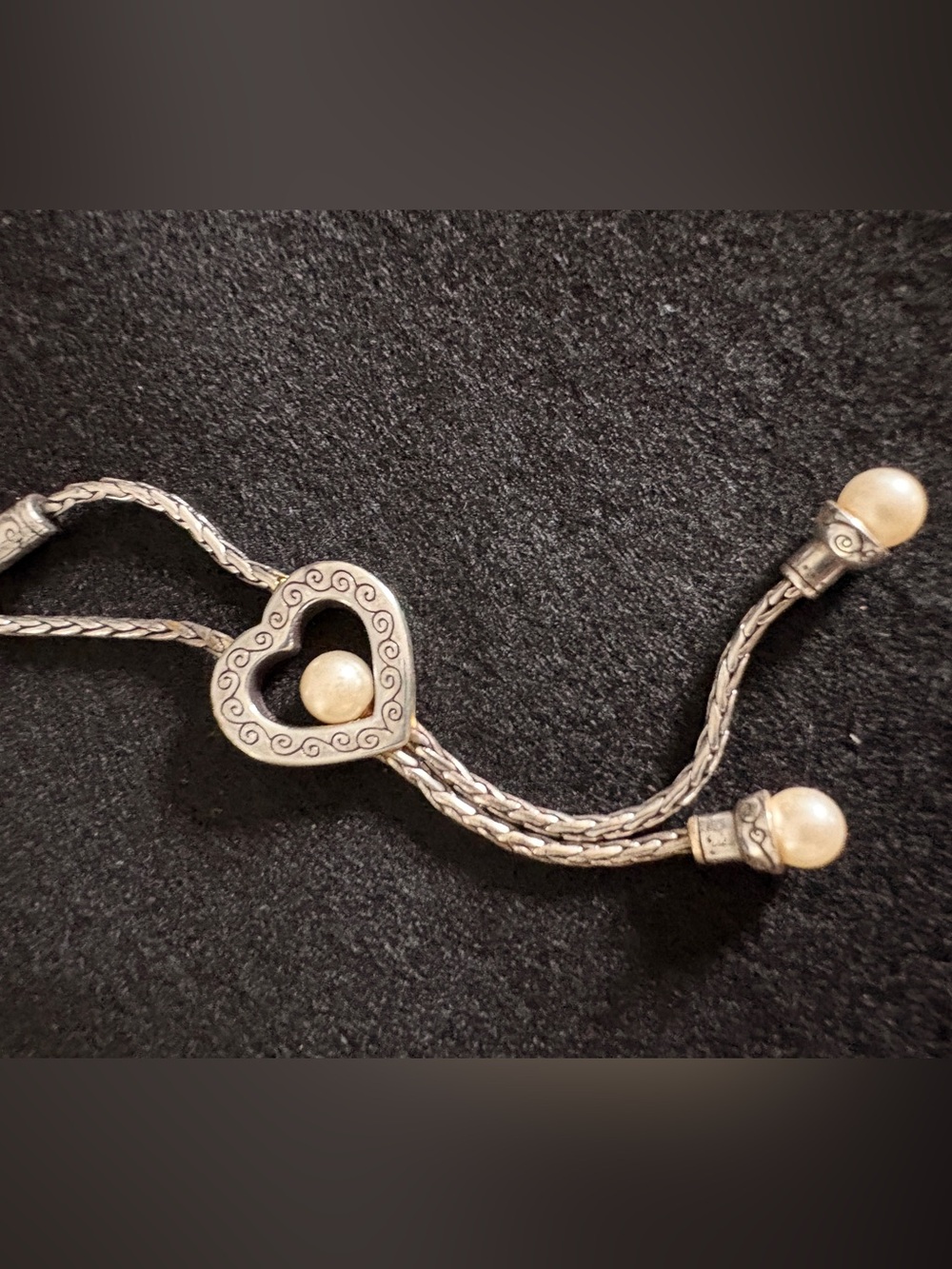Brighton Sorority Lariat Heart Necklace with Pearl Bead Accents